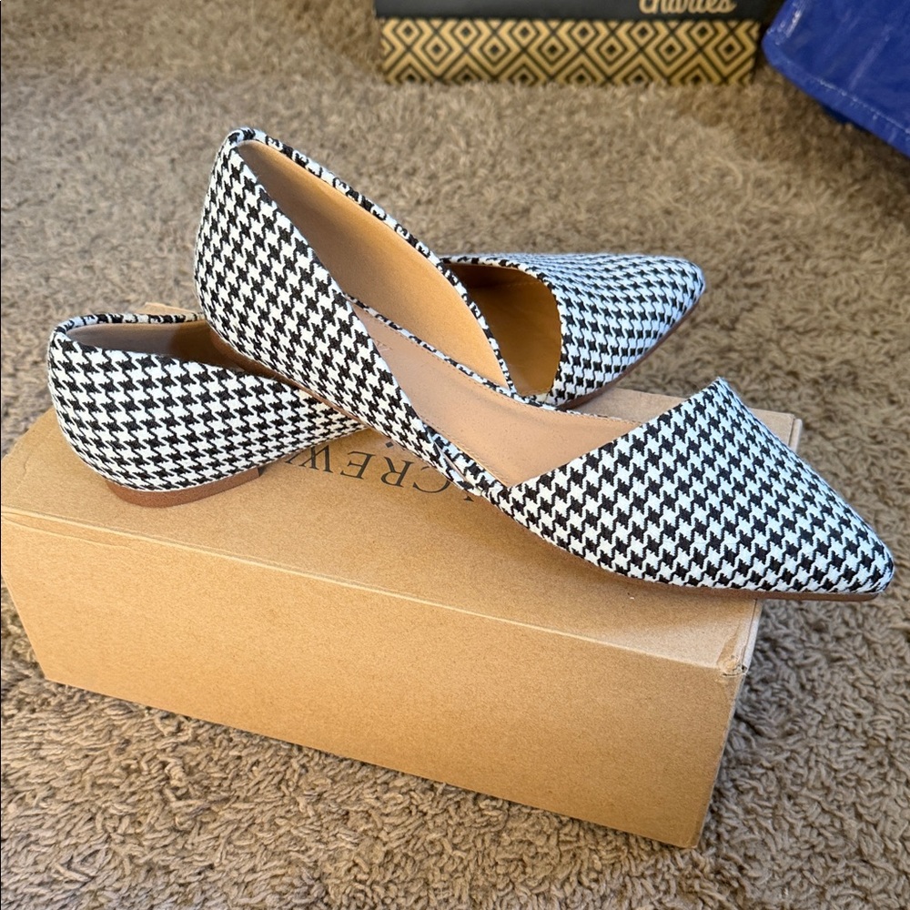 J. Crew Black and White Houndstooth Pointed D'Orsay Flats